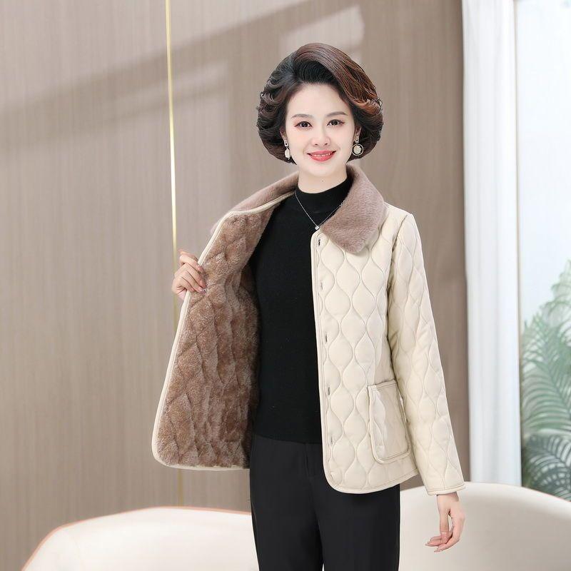 Toamnă Iarnă Femei de vârstă mijlocie Plus catifea Căldură de lungime mijlocie haină de piele largi Jacheta de piele Îmbrăcăminte de mamă Jachetă casual