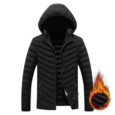 Rippstrick Kleidung Baumwollgepolsterte Jacke Herren Winter Unifarben Schlank Abnehmbare Kapuze High-End Mit Samt Gefütterte Jacke Herren