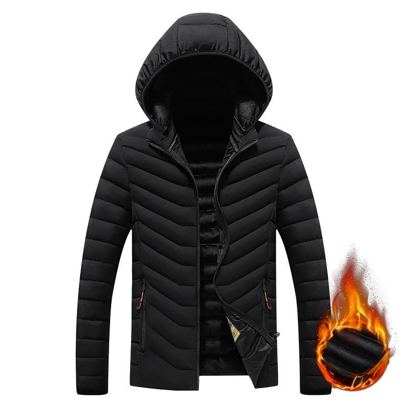 Rib Clothing Cotton-padded Jacket Men's Winter Solid Color Slim Detachable Hat High-end Plus Velvet Padded Jacket Men's