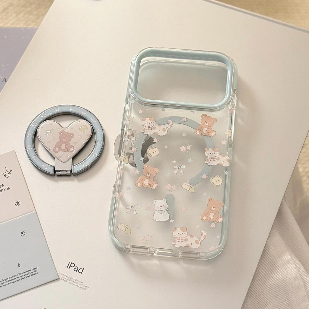 Cute Bear Magnetic Heart-Shaped Phone Case for iPhone 16, iPhone 17, and iPhone 17 Pro Max