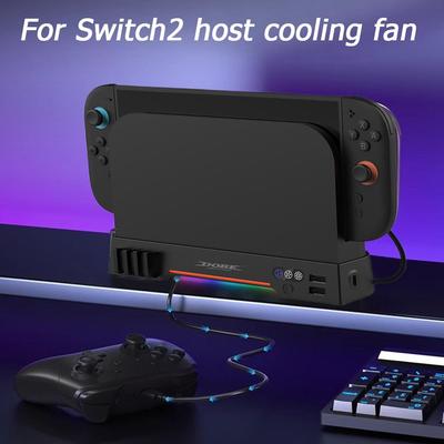 For Switch 2 NS 2 Host Dock Dual High-Speed Fans With RGB Lighting Adjustment Cooling Fan Cooler with 8 Game Card Slots