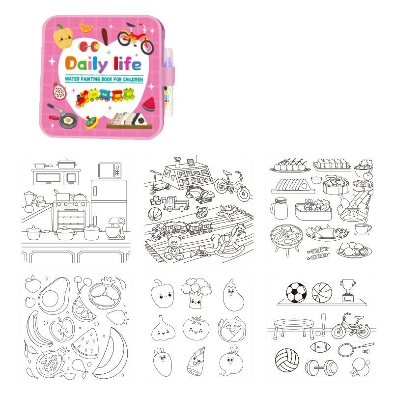 Livre de coloriage à l'eau Montessori, Livre de peinture à l'eau réutilisable, Livre de coloriage à l'eau, Ajoutez simplement de l'eau pour révéler des couleurs vives