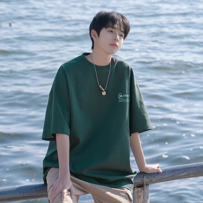 Teenager Summer Casual Loose Letter Printed Oversize Short Sleeve O Neck Men Pullover Cotton T Shirt Top