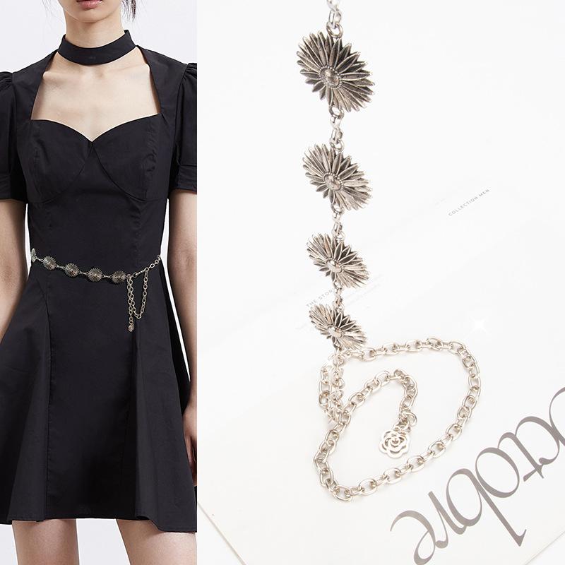 Retro Flowers High-end Decorative Metal Waist Chain with Dress Suit Korean Style Fashionable Versatile Waist Chain for Women