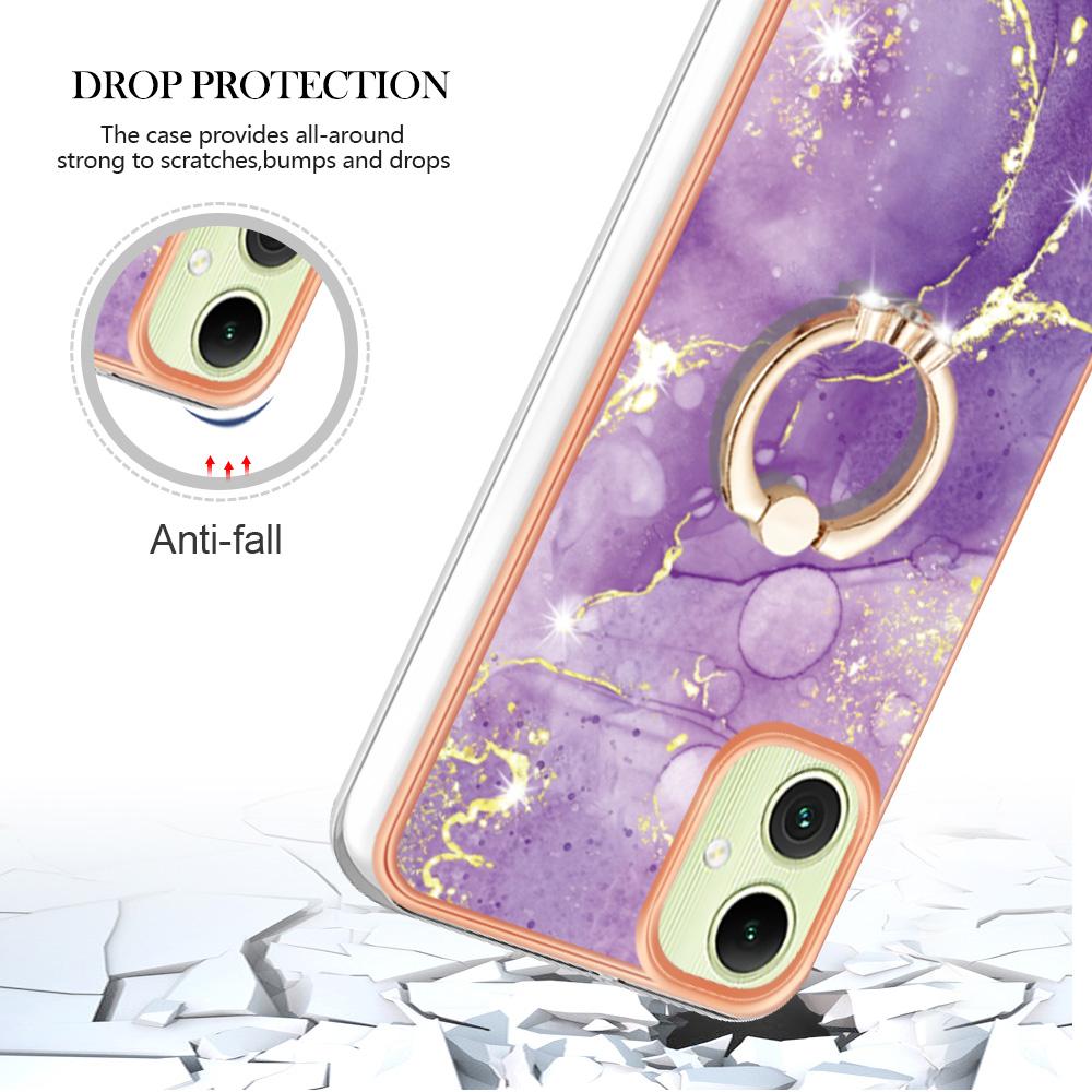 For Samsung Galaxy A05 4G Case with Ring Kickstand Marble Pattern Electroplating TPU Back Cover