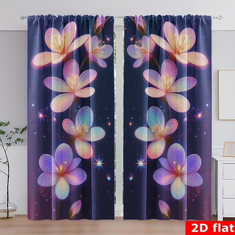 

2pcs Fantasy Galaxy Flower Curtains Colorful Bloom Print Polyester Drapes for Living Room Bedroom Home Decor Window Treatment 53x116CM&Rod Pocket&2 panels