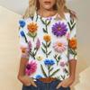 Ladies' Fashionable And Casual Seven Quarter Sleeve Floral Print Pullover Top