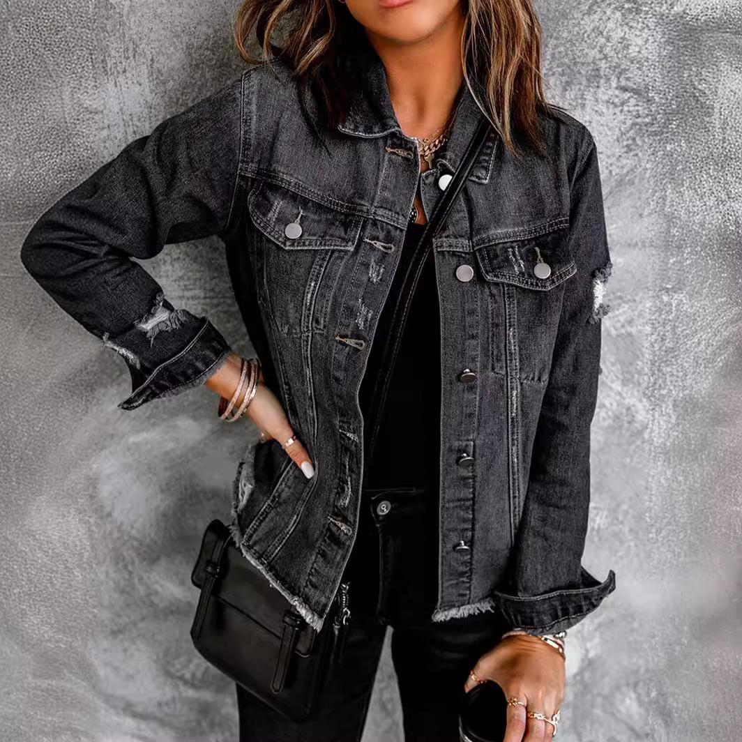 

Ripped Denim Long-Sleeve Women s Shirt M чёрный