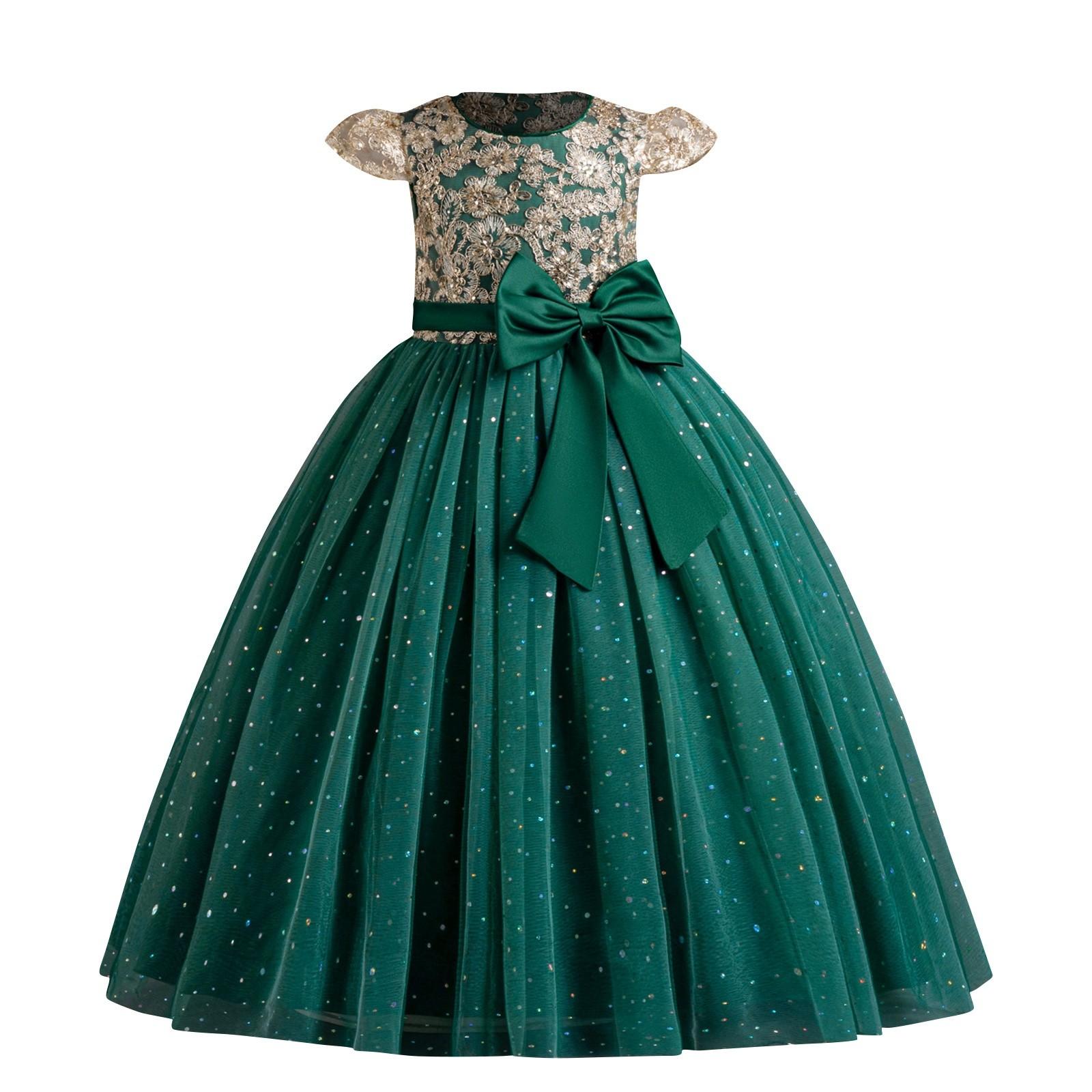 

Платье принцессы для подружки невесты на день рождения, свадебное платье для маленьких девочек 120 зелёный