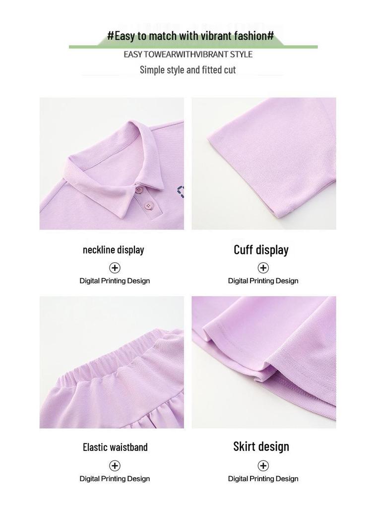 Girls' Summer 2024 Polo Collar Letter Top & Pants Set