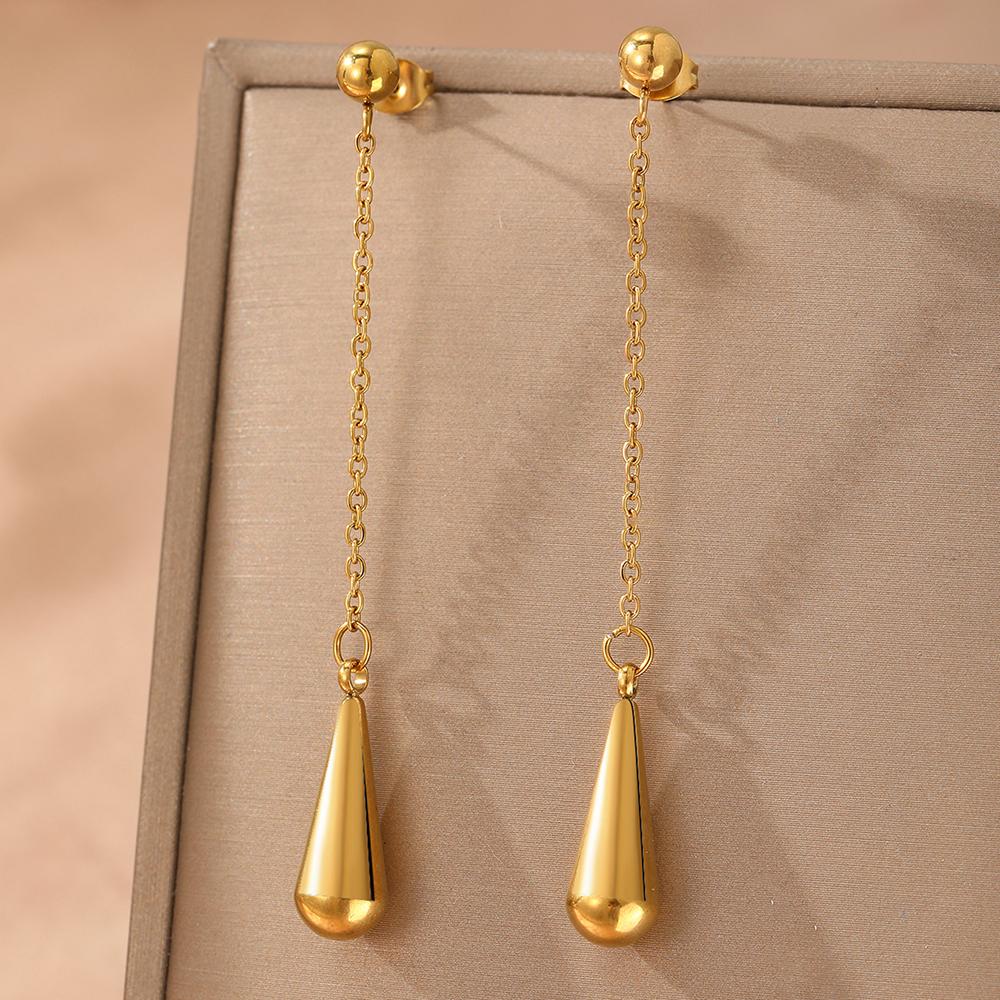 Stainless Steel Earrings Drop Models Chain Pendant Earrings Ladies Exquisite Temperament Simple Zircon Banquet Elegant Matching
