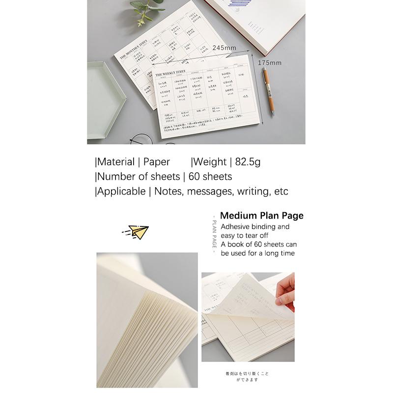 Weekly Planner Monthly Undated Agenda A5 Notebook Schedules Study Planner Stationery Office School Supplies