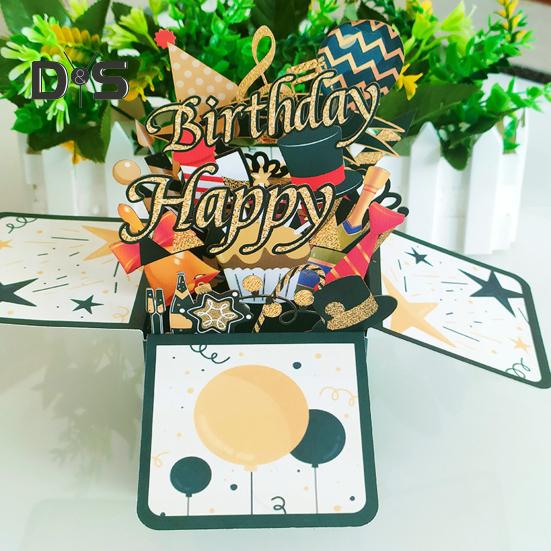 3D Birthday Card Pop-Up Happy Birthday Greeting Card Gift Box with Envelope Handmade Foldable Celebration Card for Family&Friend
