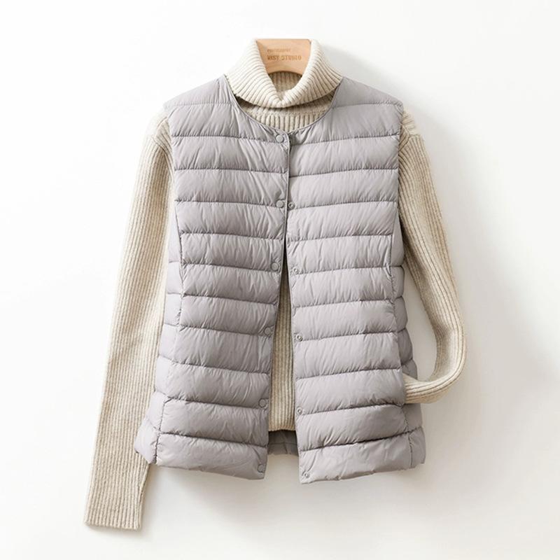 

Осінь і зима 2024 новий легкий пуховик жіноча підкладка невелика жилетка з круглим вирізом одягнена в легкий жилет без коміра tide XL світло-сірого кольору