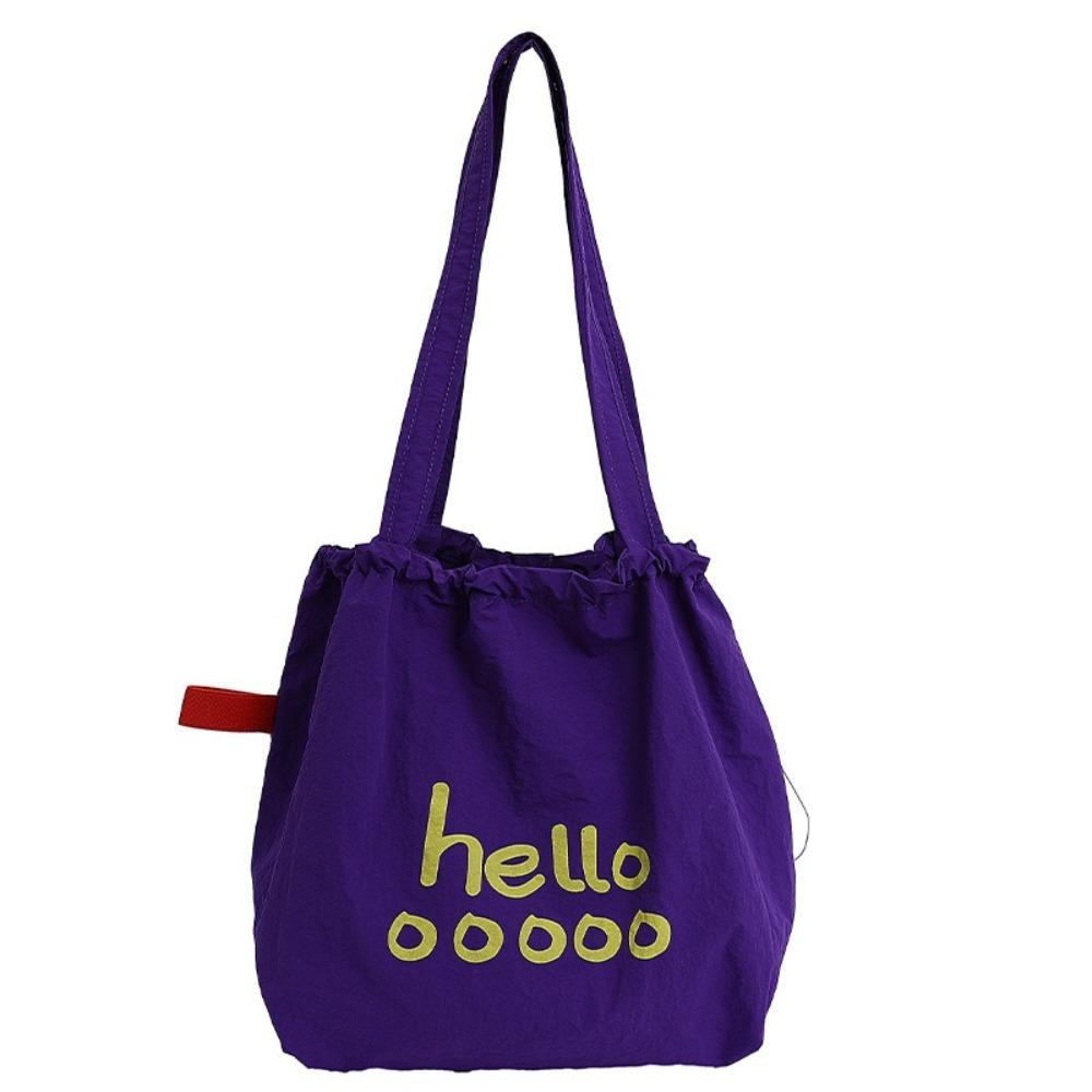 

Solid Color Letter Shoulder Bag Light Weight Tote Bags Fashion Drawstring Bags Summer фиолетовый