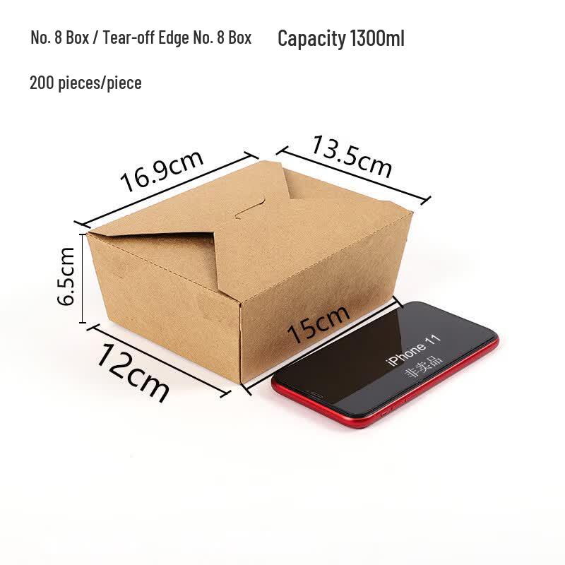COFLYEE Disposable Kraft Paper Meal Boxes No. 8, 1300ml (200 Pcs)