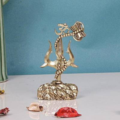 ARTVARKO Brass Shiva Shiv Bholenath Om Trishul Trident with Damru Trishul On Stand