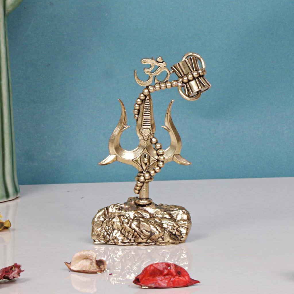 

ARTVARKO Brass Shiva Shiv Bholenath Om Trishul Trident with Damru Trishul On Stand