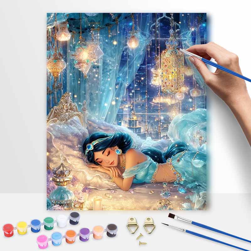 Disney Oil Painting DIY Digital Painting Sleeping Princess Jasmine Arabian Night HandPainted Wall Art for Living Room Entryway. 20x30cm