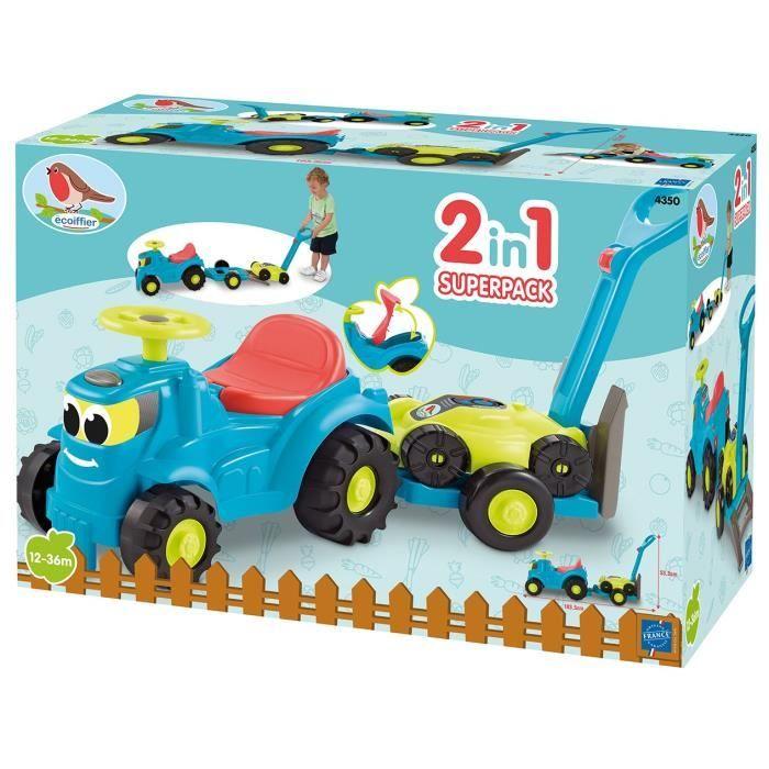 Träger Traktor Anhänger + Rasenmäher 103,5 cm - ECOIFFIER - Für Baby - Mehrfarbig - Herkunft Frankreich Garantie