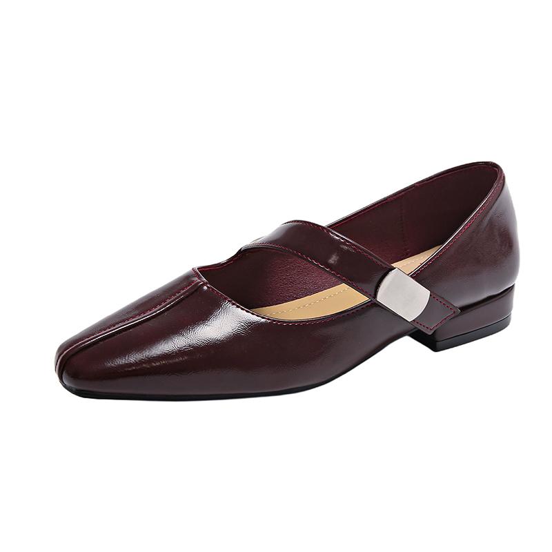 Fashion Low-heeled Single Shoes Autumn New Square-toe Shallow-mouth One-band Anti-slip Wear-resistant Low-top Shoes
