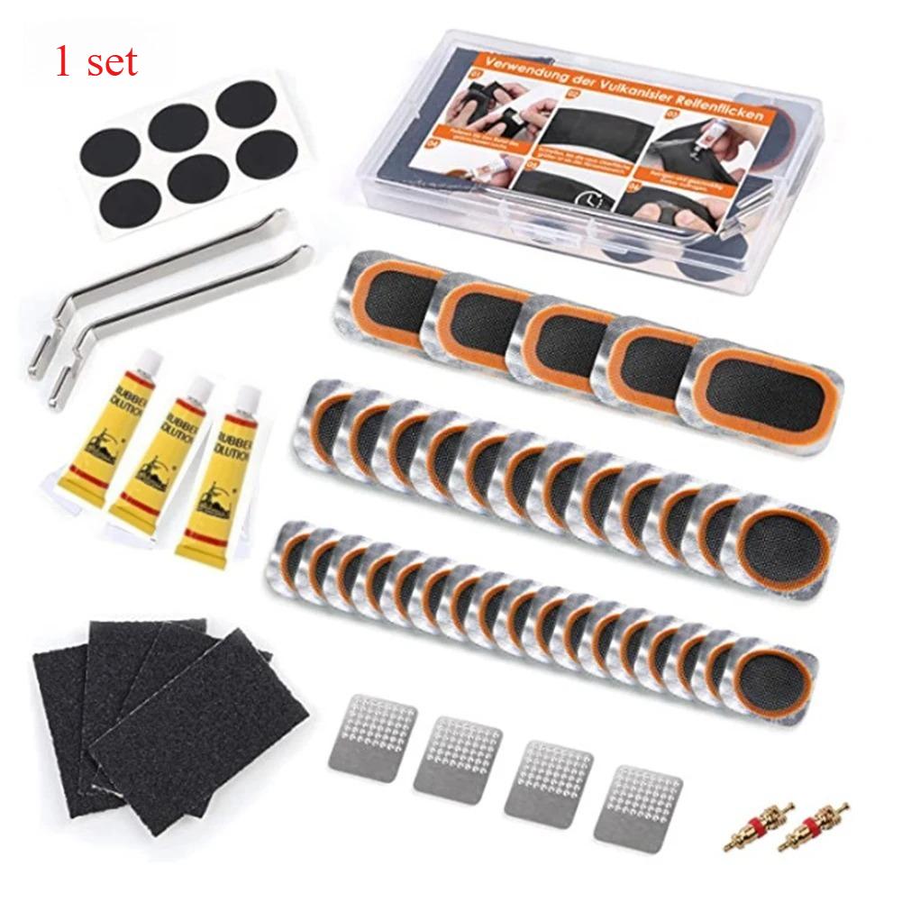 

Portable Bicycle Flat Tire Repair Kit - Quick-Dry Rubber Patches, Glue Set for MTB & Road Bike Inner Tubes