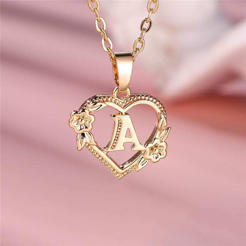 Cute Female A-Z Letter Pendant Necklace Yellow Gold Color Wedding Jewelry Gift For Women