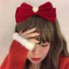 Cat Eye Heart Bow Velvet Hair Clip Women Retro Wine Red French Elegant Pearl Back Head Hair Accessories