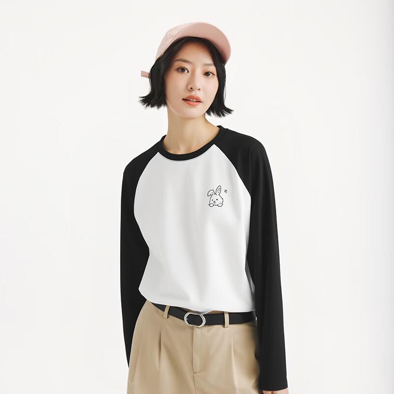 Hotwind Women's Rabbit Pattern Raglan Sleeve Color Block T-Shirt