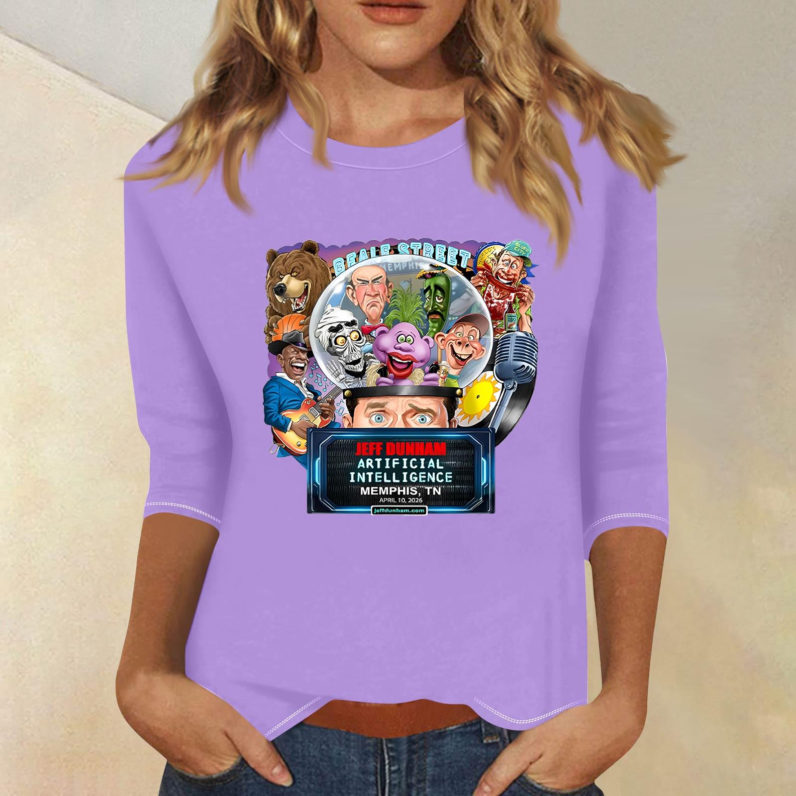 

Women Casual Three Quarter Sleeve T Shirt Round Neck Printed Top Comfortable Fit Lightweight Fabric Suitable for Everyday Wear M фіолетовий