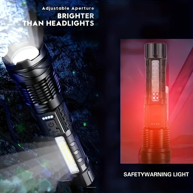 High Power LED Flashlight Powerful TYPE-C Rechargeable Zoom Flashlight with COB Side Light Torch for Outdoor Camping Hiking