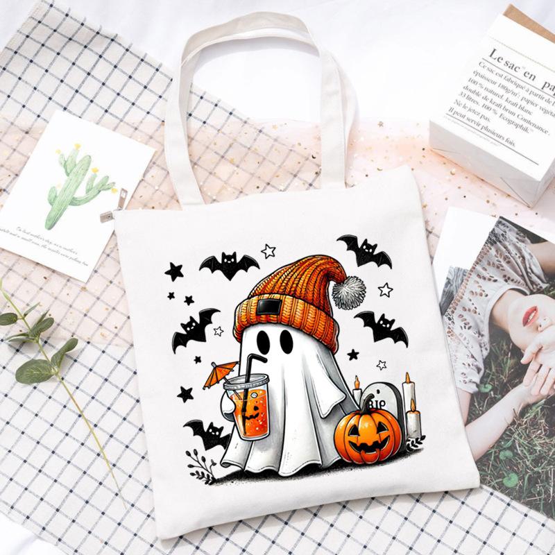 Halloween Printed Shoulder Bag Female Large Capacity Student Canvas Bag Tutoring Shopping Bag