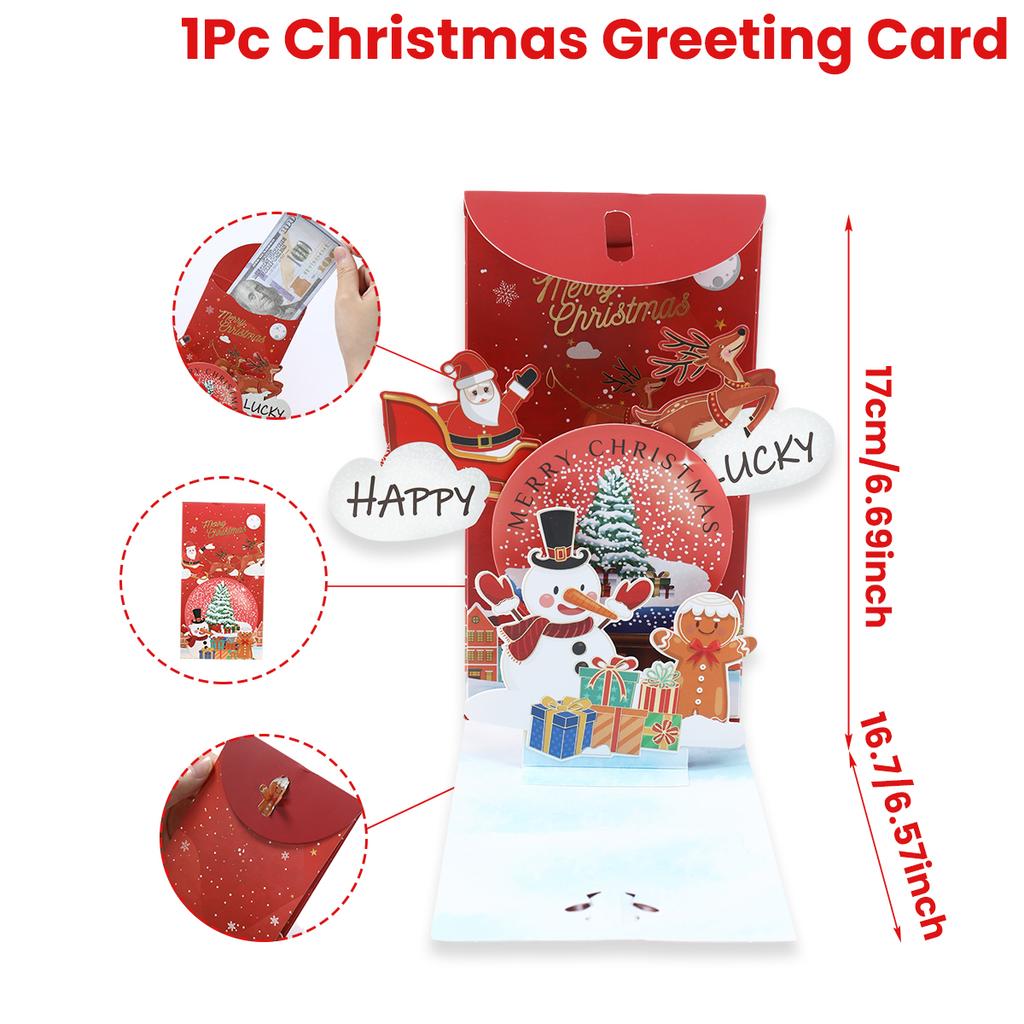 Christmas 3D Pop Up Greeting Card Money Envelope Set Merry Christmas Decor for Home 2025 Navidad Natal Xmas Gifts New Year 2026