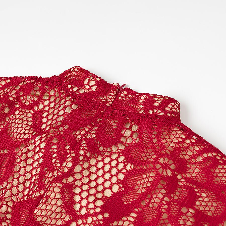 European & American Sexy Women's Long Sleeve Lace Hollow Out Slim Fit Cheongsam Dress