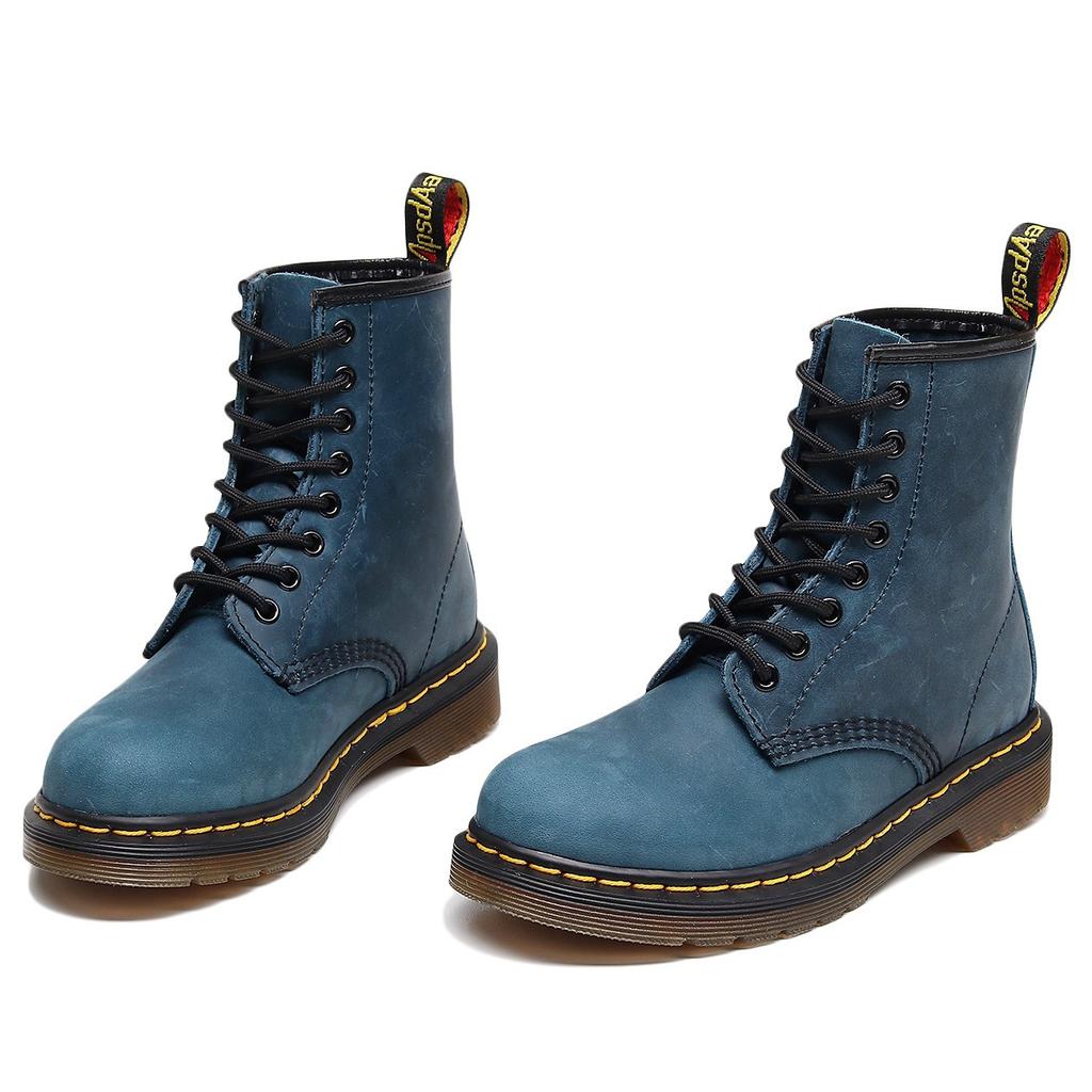 High-top Crazy Horse Blue Locomotive Boots Women's Classic Retro British Style Short Boots Men's and Women's Leather Boots Round Head Trend
