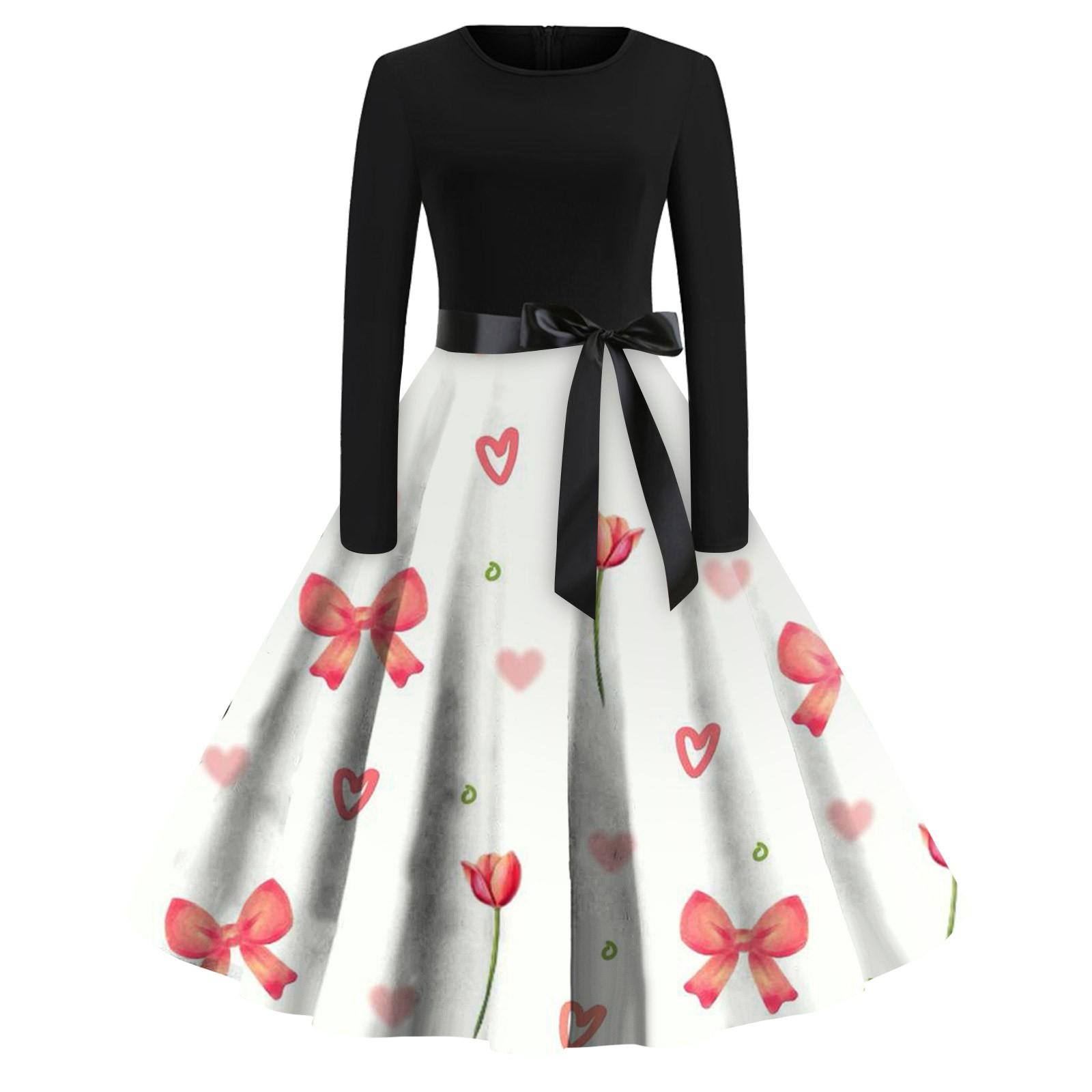 

Женское платье с круглым вырезом и большим подолом, плиссированная юбка с длинными рукавами, платье XL арбуз красный