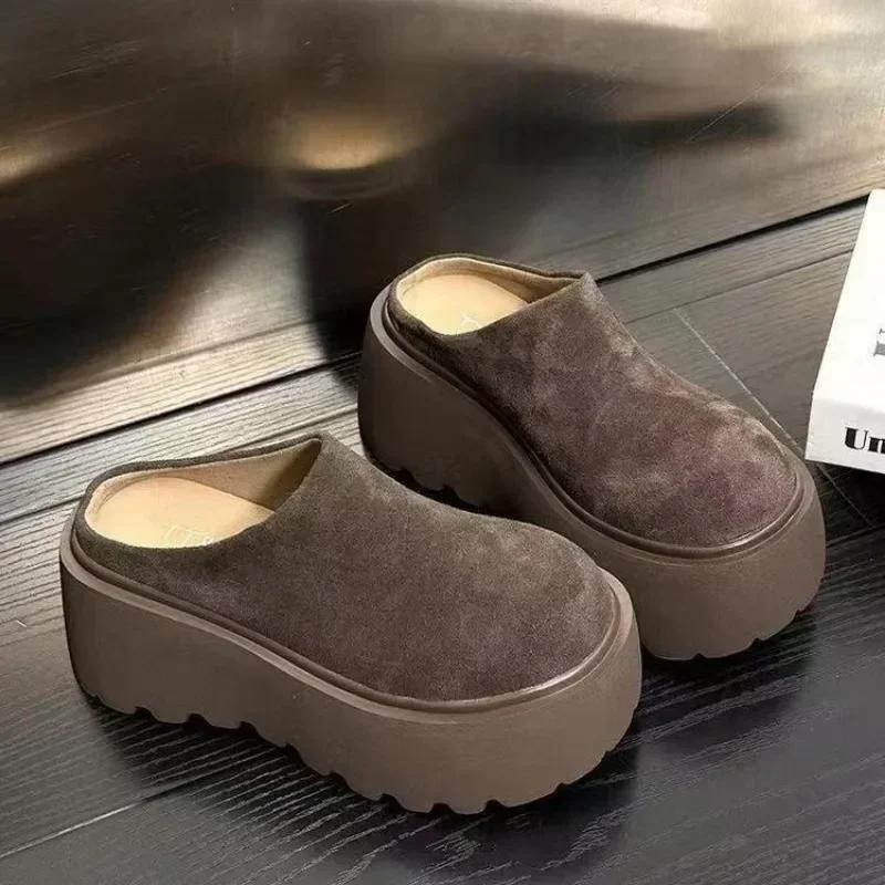 Slippers Female Shoes On Sale Winter Retro Round Toe Women's Thick Sole Slippers Warm Ladies Outer Wear Slippers