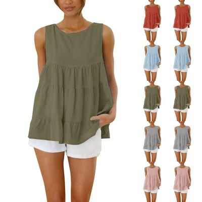 Okrągły dekolt Bez rękawów Patchwork Luźny Duży Dół Wokół Casualowy Top
