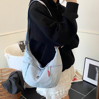 Summer Large-capacity Canvas Bag Women's  New Dumpling Bag Casual and Lightweight Shoulder Messenger Bag