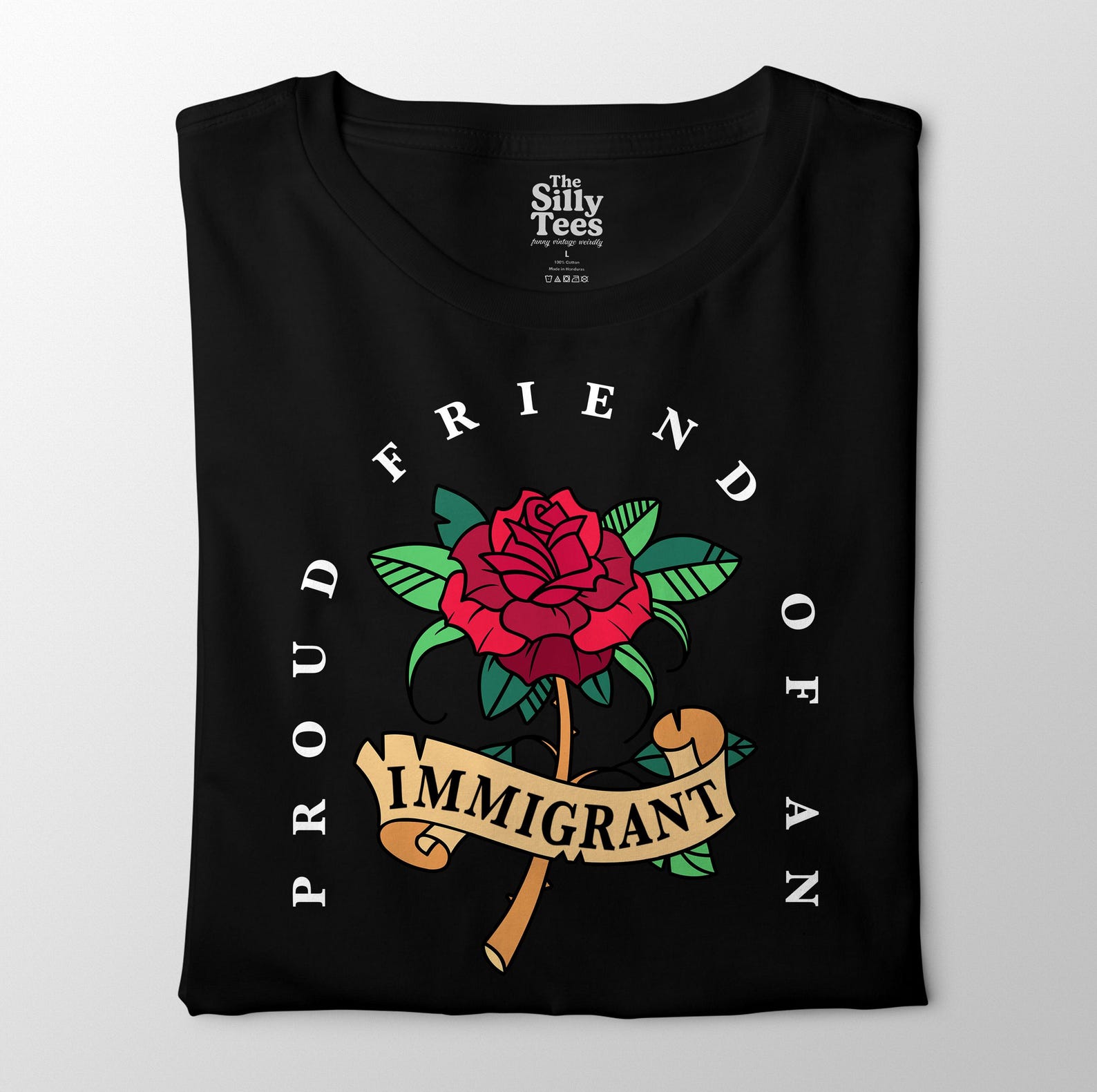 Proud Friend of Immigrant Shirt: Rose Tattoo Graphic Tee XL