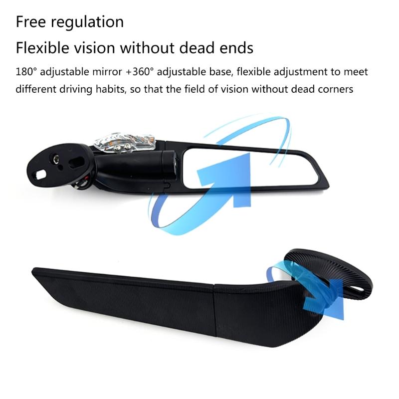 Motorcycle Modified LED Universal Rearview Glass Sport Motorcycle Left Right Side Wing Glass with LED Lights Replacement