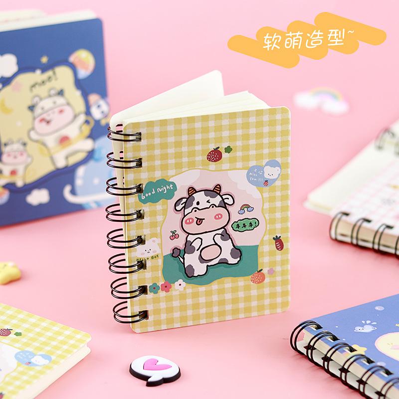 Kawai Cartoon Animal Rollover Coil Notebook Portable Cute Cow Mini Notepad Portable Pocket Office School Supplies Stationery