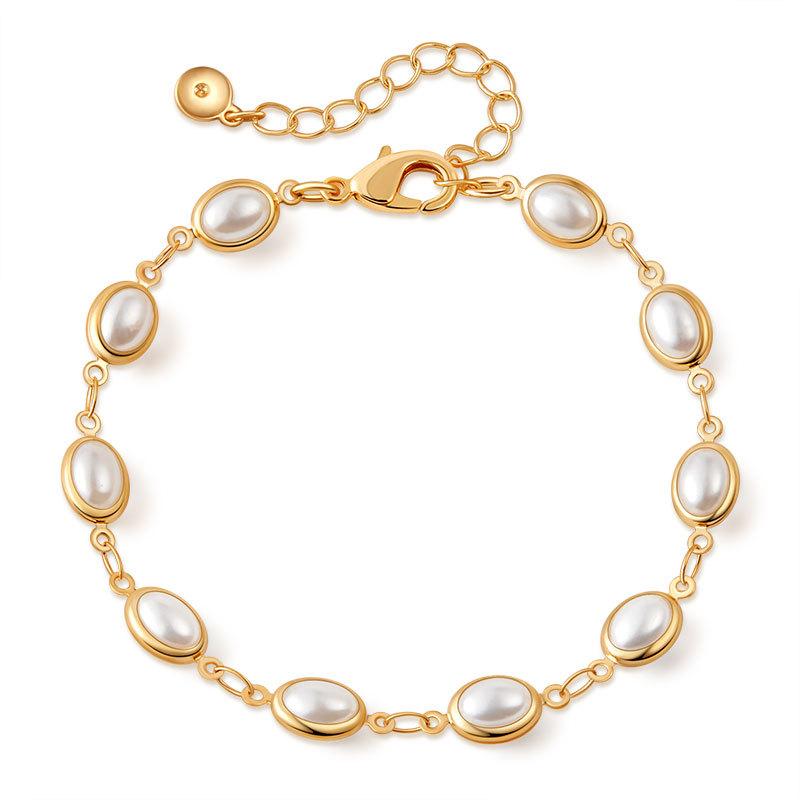 Gold Plated Color Retention Faux Pearl Elegant Women Bracelet