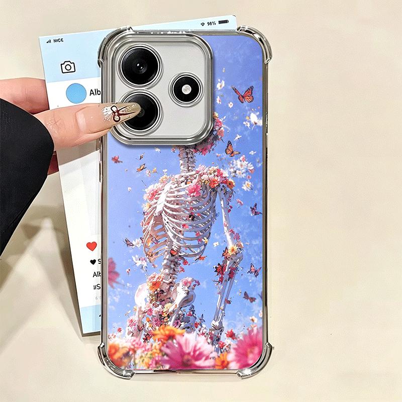 Floral Skull Flower Skeleton Plating Phone Case For Xiaomi Redmi Note 14 15 Pro Plus 13 12 11 11S 11T 10 9S 9 5G Anti-Fall Airab