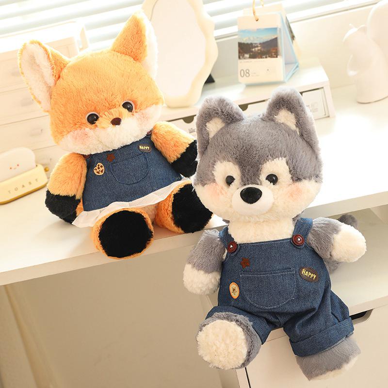 Authentic Forest Friends: Little Fox & Big Gray Wolf Plush Dolls - Cute Sleeping Pillow
