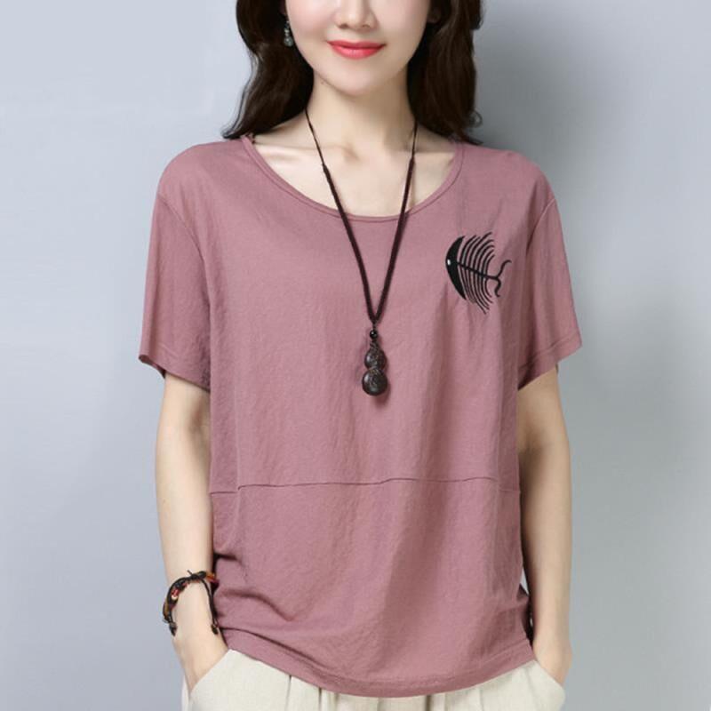 T-shirt d'été à manches courtes et col rond pour femme, ample et slim, imprimé, style vintage