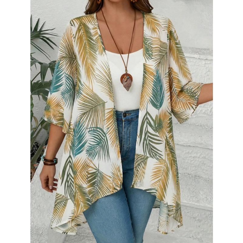 Women Summer New Tropical Print Chiffon Cardigan Vacation Style Loose Sun Protection Fashion Coat