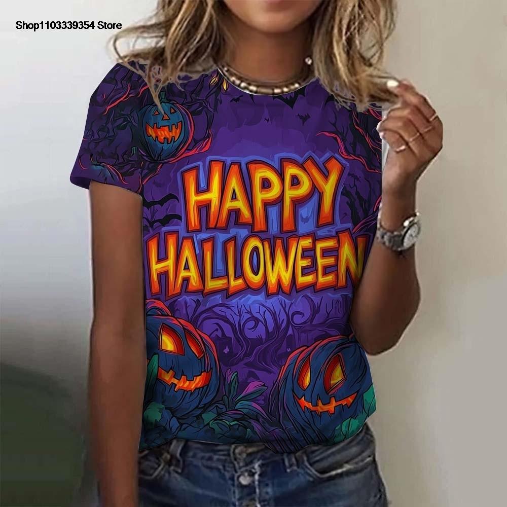 Halloween Women's T-shirt for Girls Short Sleeve Pumpkin Head Clothing  Summer Day of the Dead Skull Pattern Oversized T-shirts