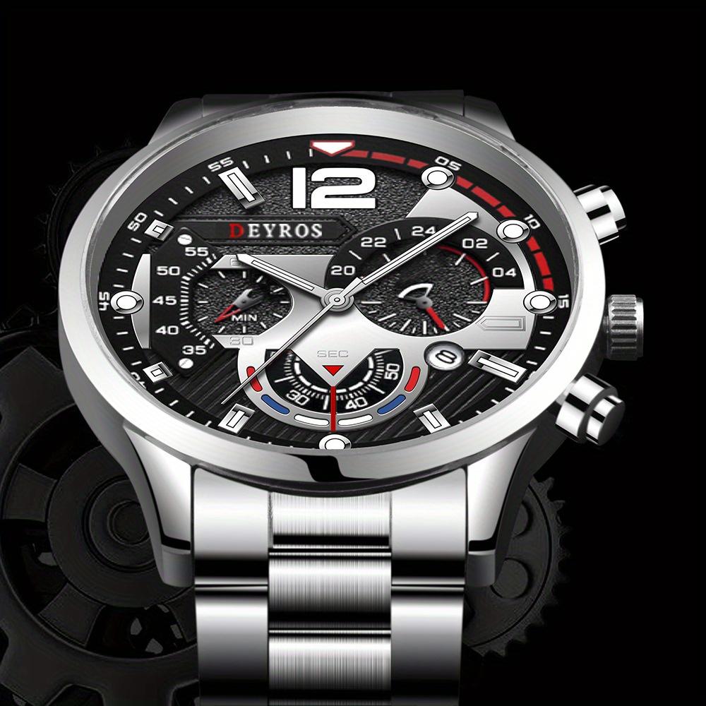 DEYROS Watches Men Watches Date Men's Watches Six Hands Steel Bracelet Watches Quartz Watches Sport Men Watches Luminous Watch Men