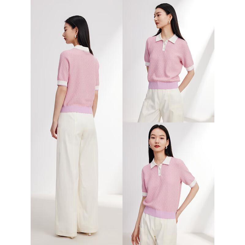 EP YAYING Women's Chic Pink Short-Sleeve Knit Polo Top